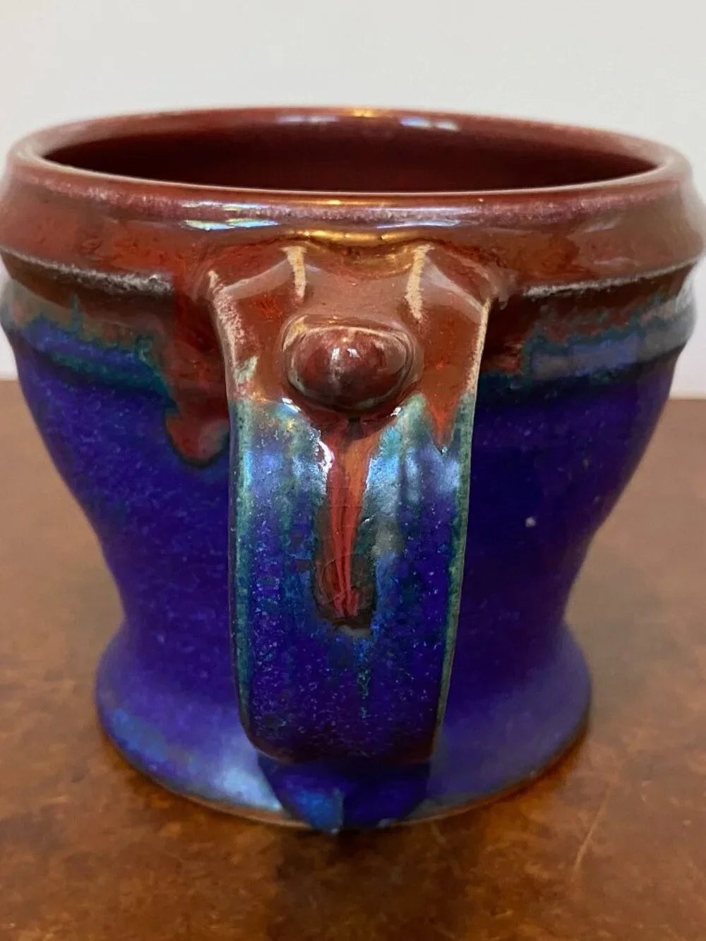 SET 3 Vintage Ceramic Cups Mugs Hand Thrown Cobalt Blue Squid Green Rainbow